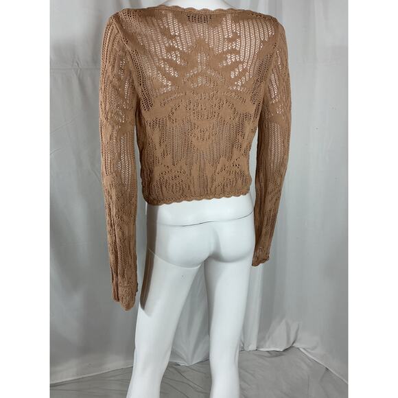 House Of Harlow 1960 x Revolve 'Kameli' Tan Cotton Pointelle Cropped Sweater - Picture 3 of 4